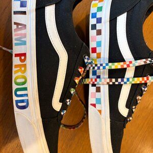 Vans 8.5 Women Ward Black & Rainbow Pride Checkerboard Sneakers I Am Proud RARE